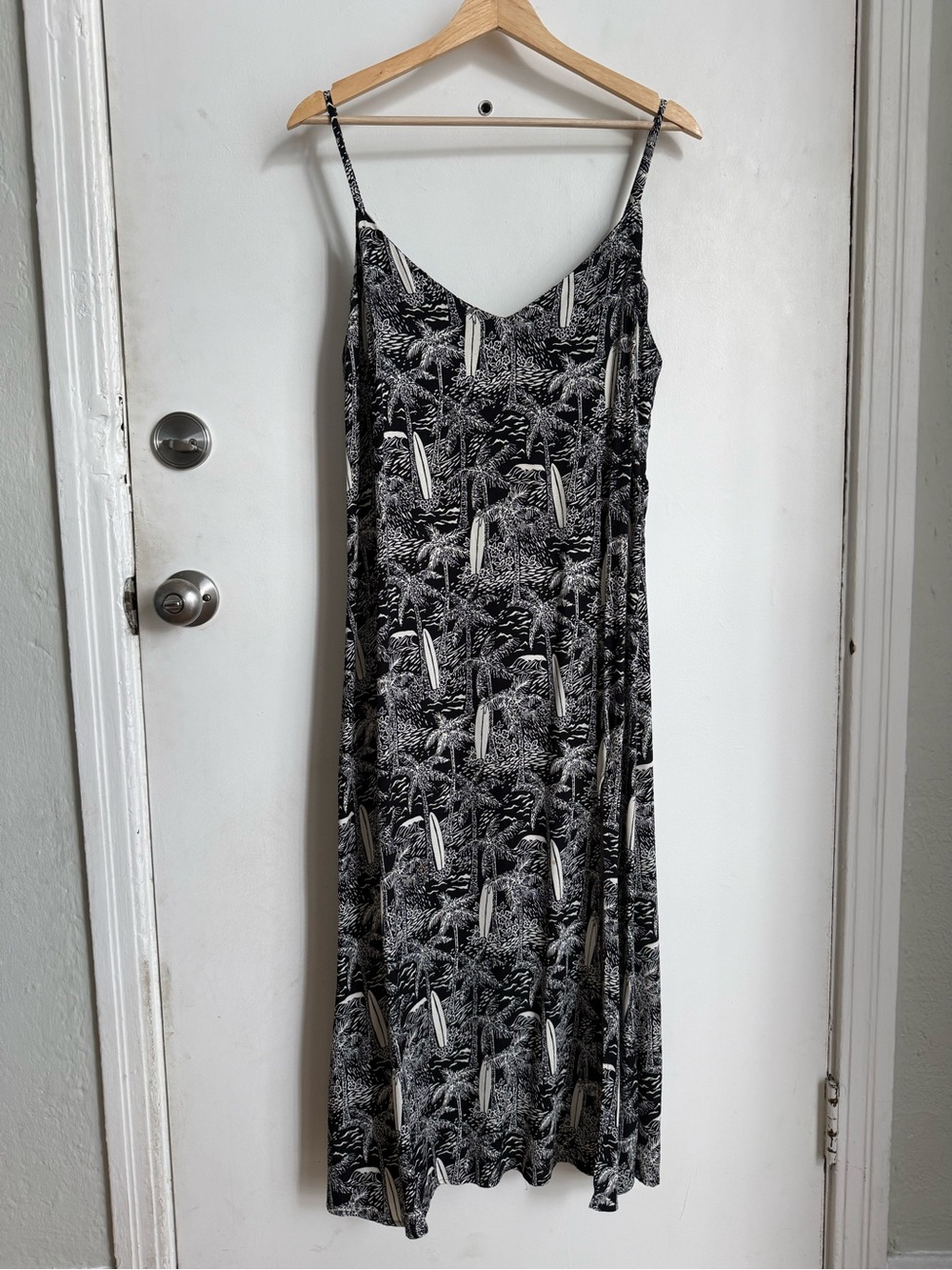 Reformation Black Palm Surf Print Maxi Slip Dress